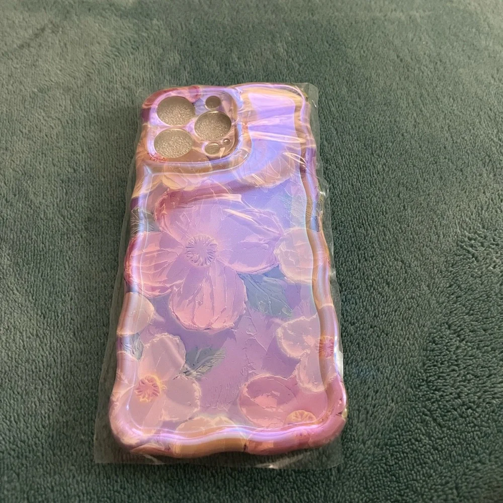 Kawaii Case for iPhone 13 Pro 6.1 inch(Oil Painting Flower/Glossy/Wave Border)